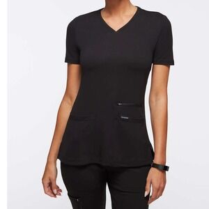 JAANUU Womens Black V Neck Scrub Top Short Sleeve 1X NWT Nursing Medical Office